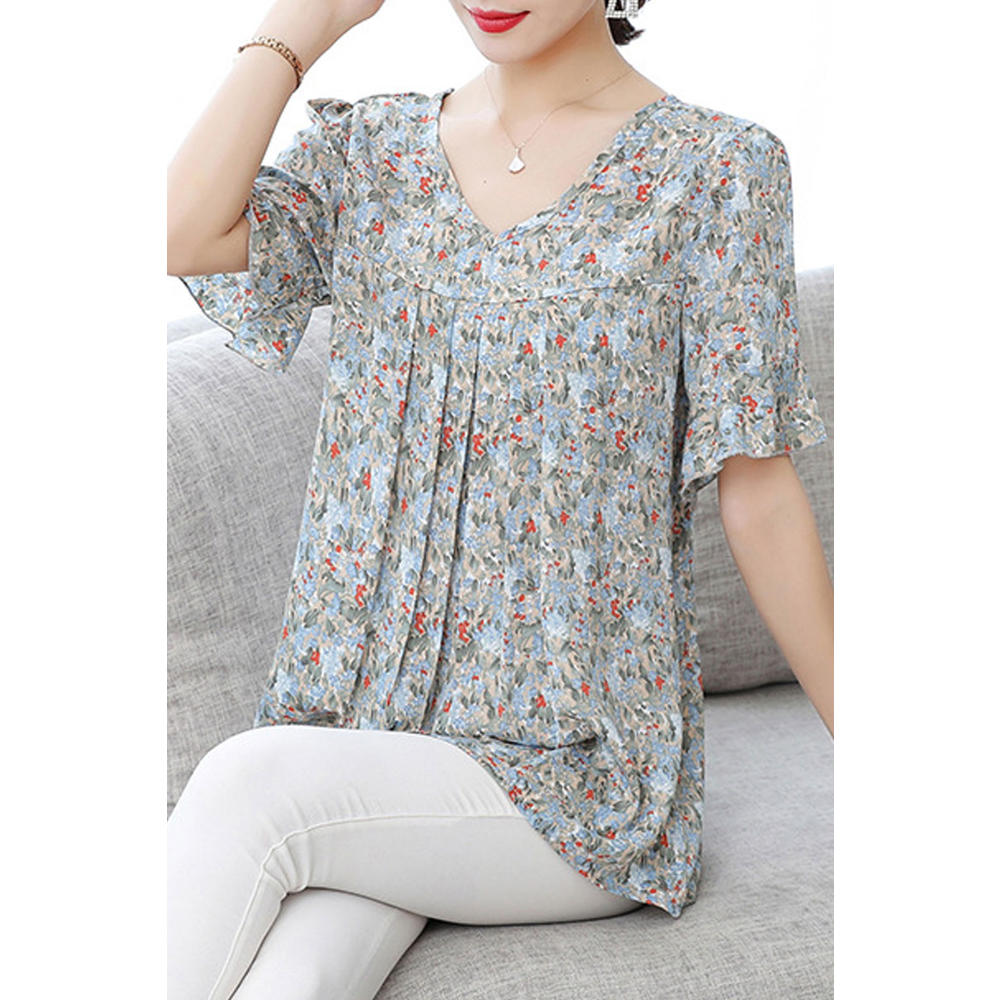 Zumeet Women Floral Short Sleeve Loose Comfortable Summer Shirt