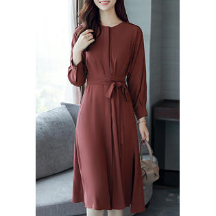 ZaraBeez Women Loose Long Sleeve Mid Length Elegant Solid Colored Cute Lightweight Trendy Dress, Pink