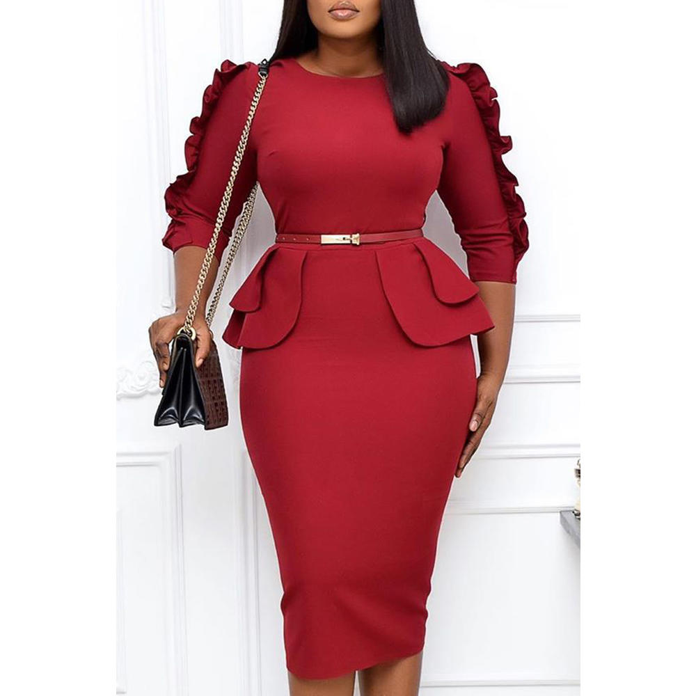 ZaraBeez Women splendid Solid Color Half Sleeve Slim Fit Round Neck Mid Length Dress