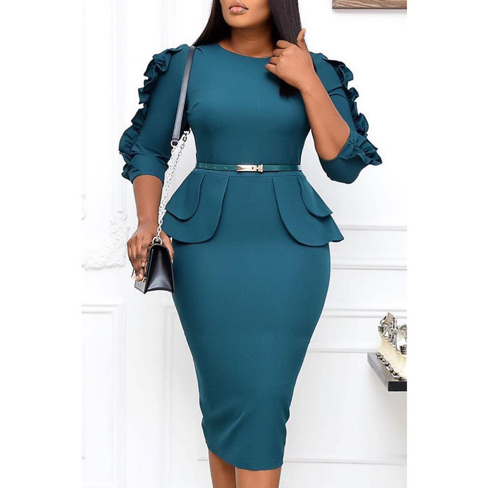 ZaraBeez Women splendid Solid Color Half Sleeve Slim Fit Round Neck Mid Length Dress