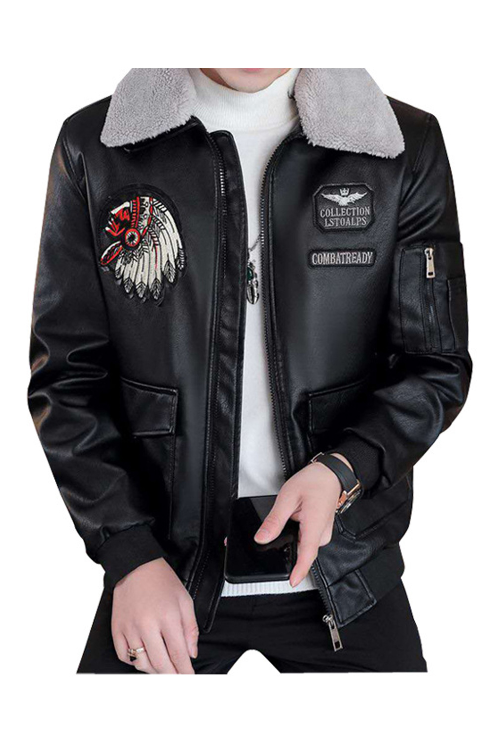 Men collar on sale zipper decorated jacket