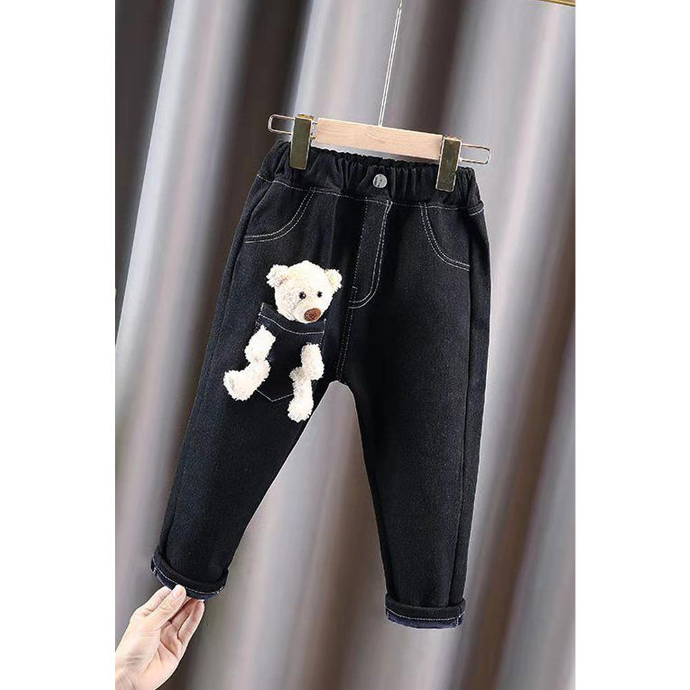 Zumeet Toddler Girls Stylish Solid Colored Pocket Styling Modern Lightweight Denim Jeans