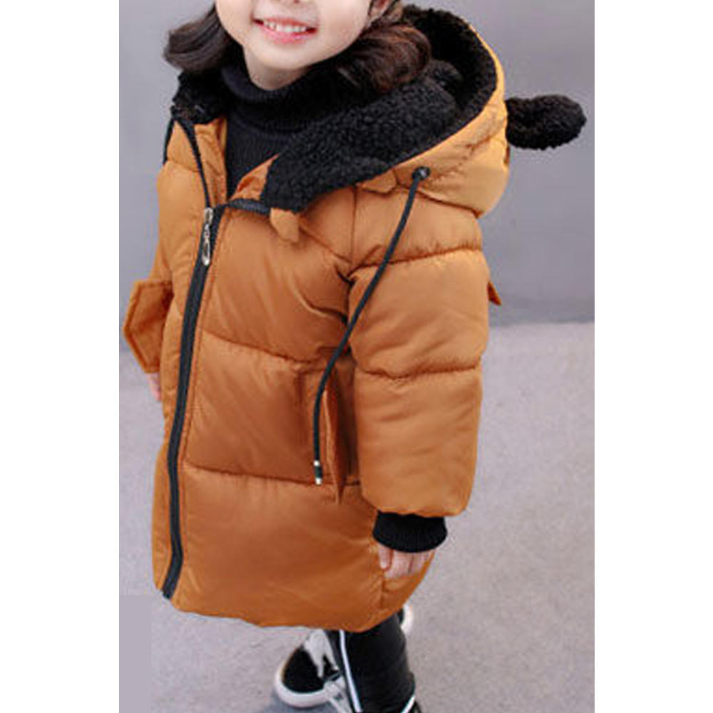 Zumeet Toddler Girl Lovely Solid Colored Thick Long Sleeve Easy Hat Neck Zipper Closure Winter Jacket
