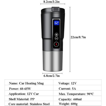12v Car Heating Cup Car Heated Mug, Stainless Steel Travel