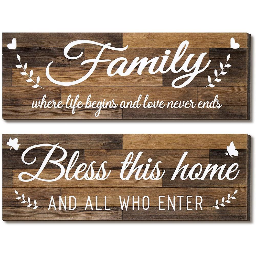 Jetec 2 Pieces Family Rustic Wooden Signs Bless This Home Wooden Wall