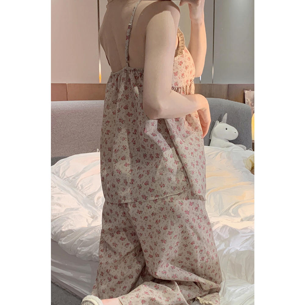 Jhon Peters Women Easy V-Neck Beautiful Floral Pattern Elasticated Bust Two-Piece Summer Sleeping Dress