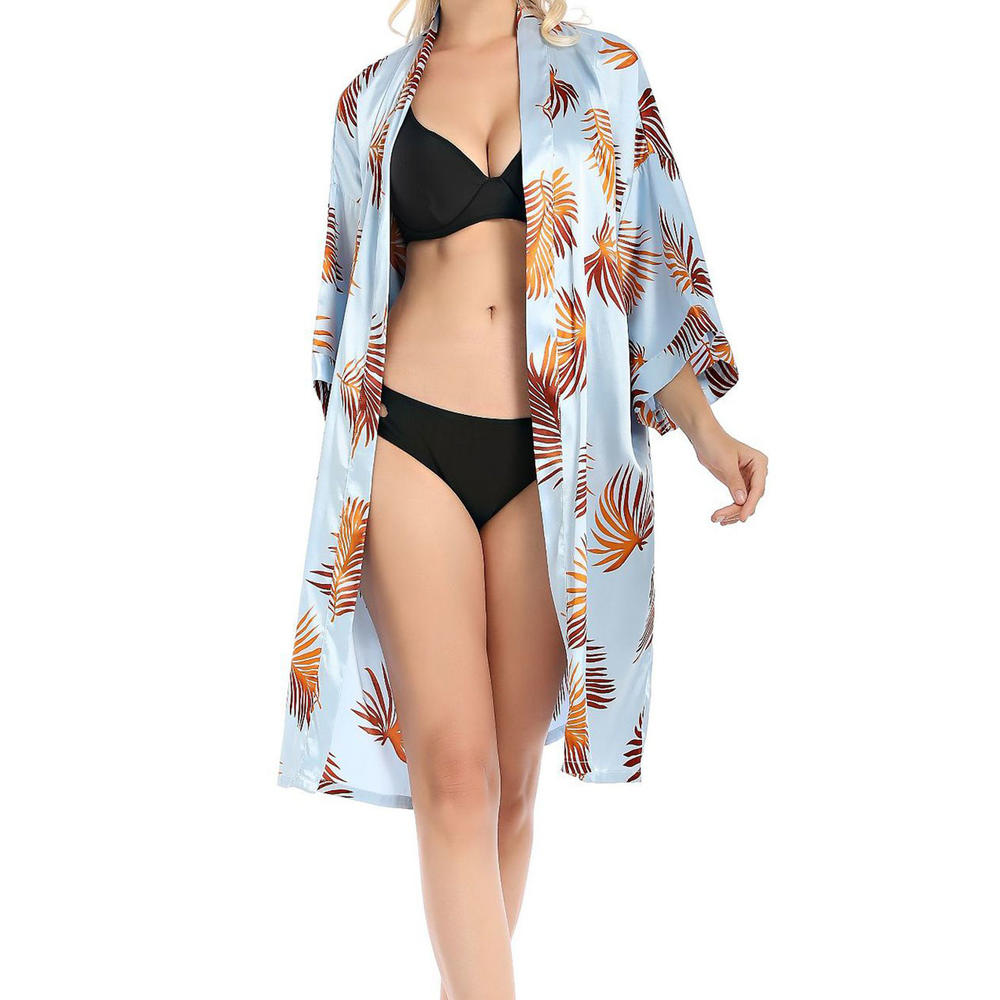 Zumeet Women Magnificent Printed Pattern Relax Short Sleeve Deep V-Neck Robe Waist Summer Night Gown