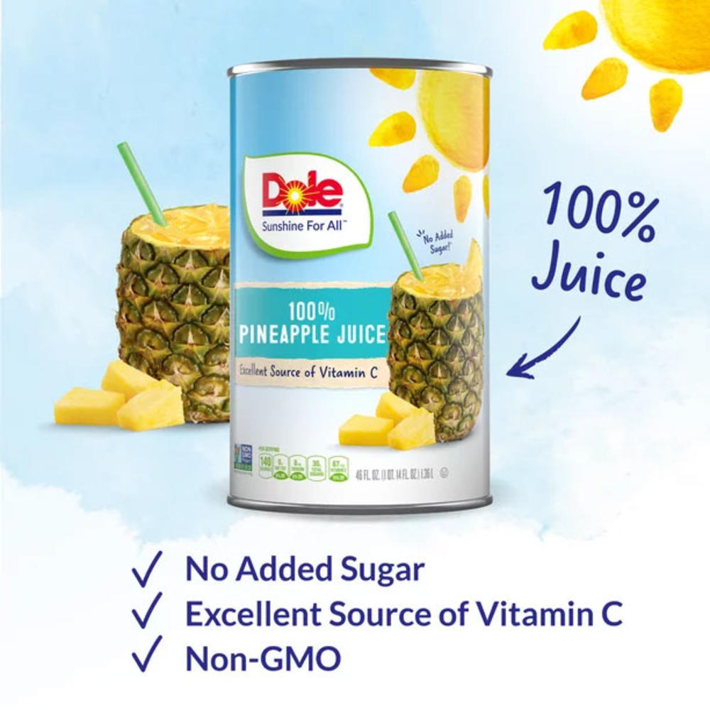 Dole 100% Pineapple Juice, All Natural Canned Pineapple Juice, 46 fl oz