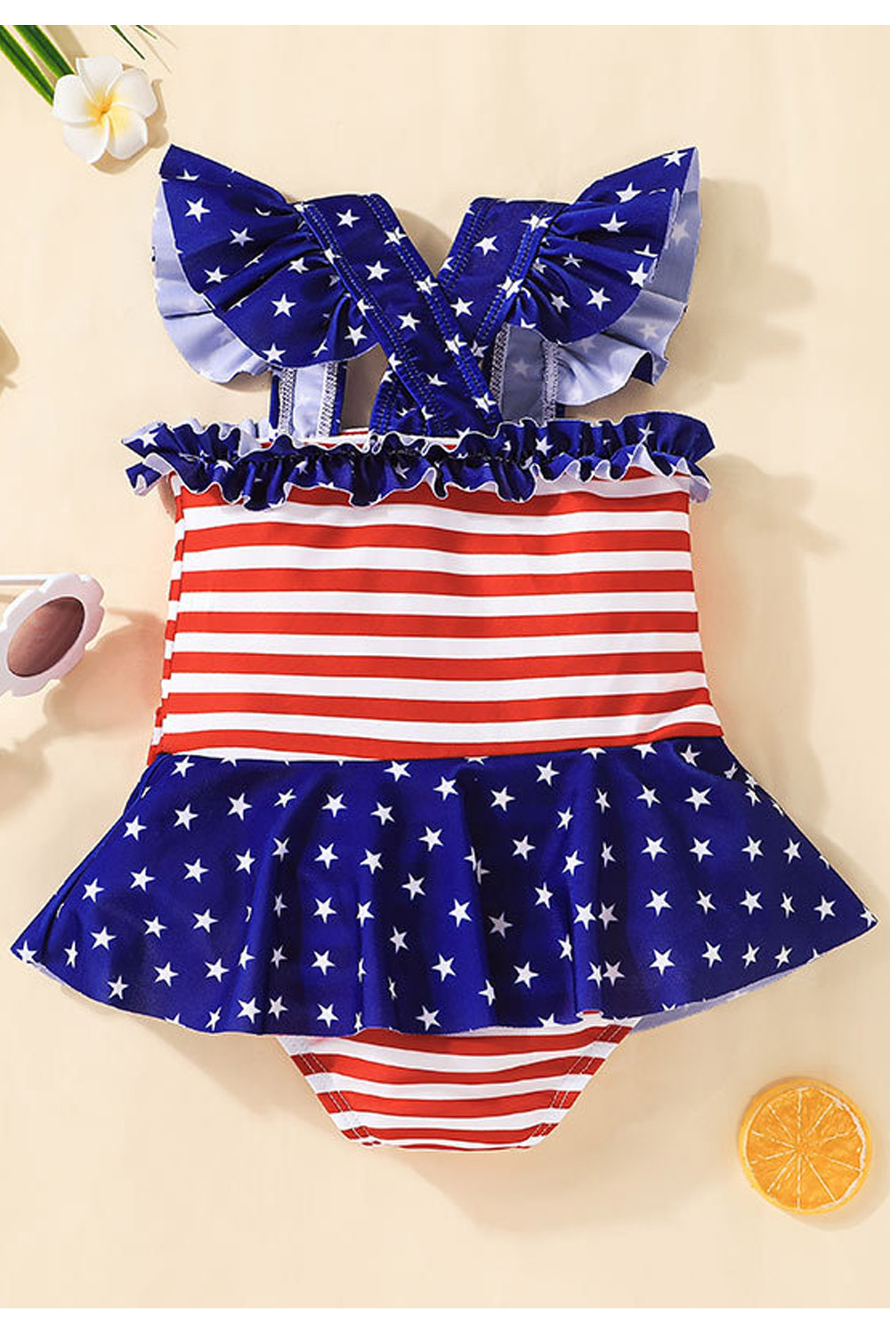 Zumeet Baby Girls Fashion Stripe Star Print Bow Romper Jumpsuit Headdress Suit