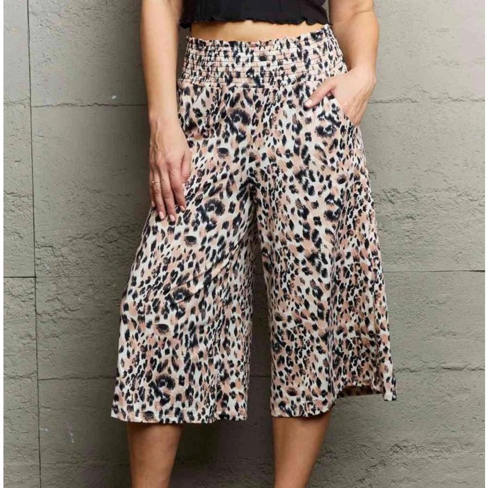 Yazona Women's Ninexis Leopard High Waist Flowy Wide Leg Pants with Pockets