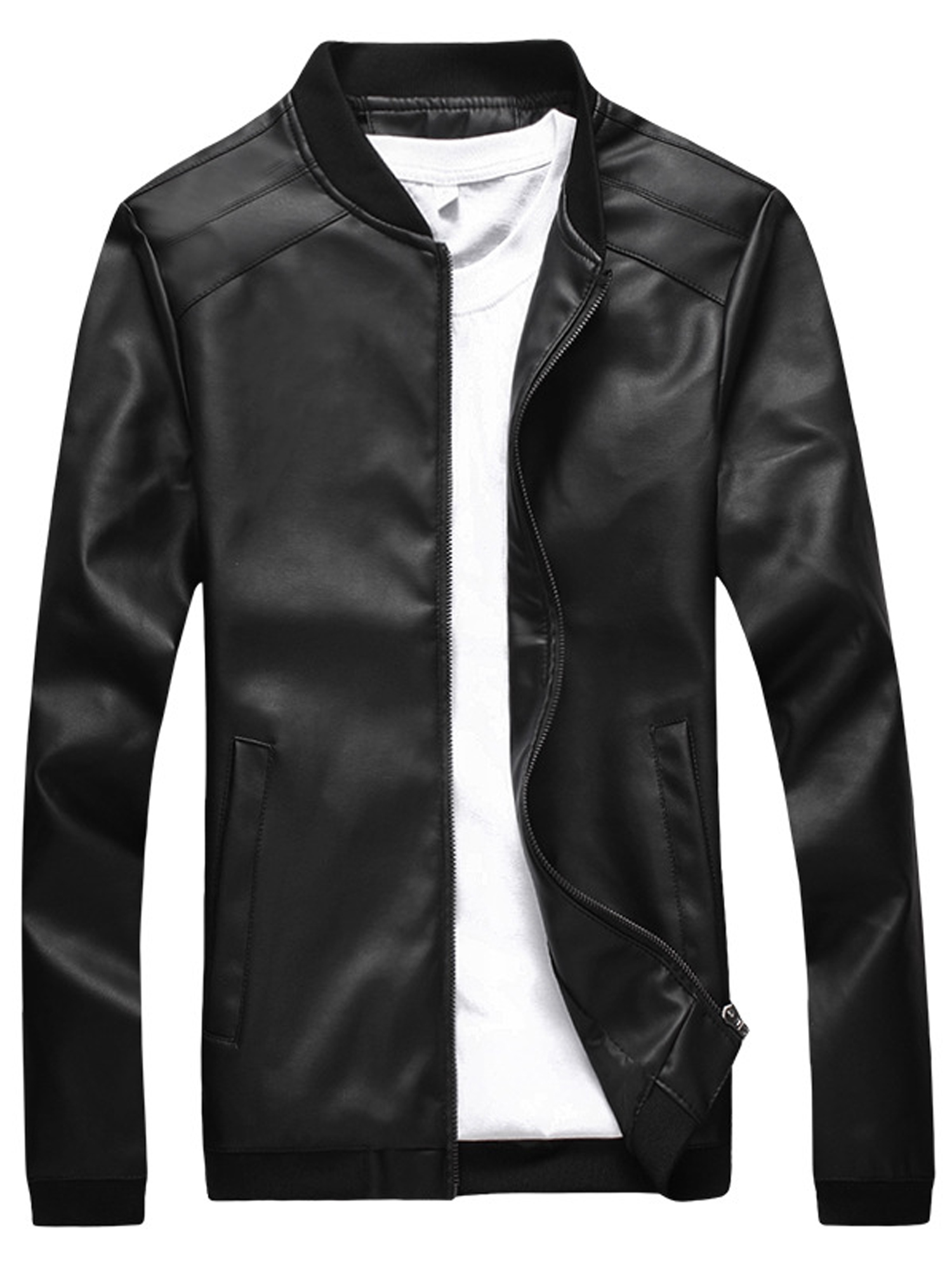 Unomatch Men Small Collar Thick Leather Jacket