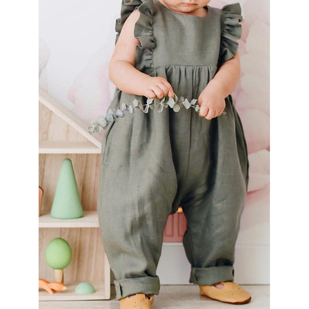 Zumeet Toddler Baby Girls Ruffled Sleeve Comfortable Jumpsuit