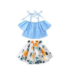 Zumeet Toddler Baby Tie Shoulder Top Printed Skirt Suit Set