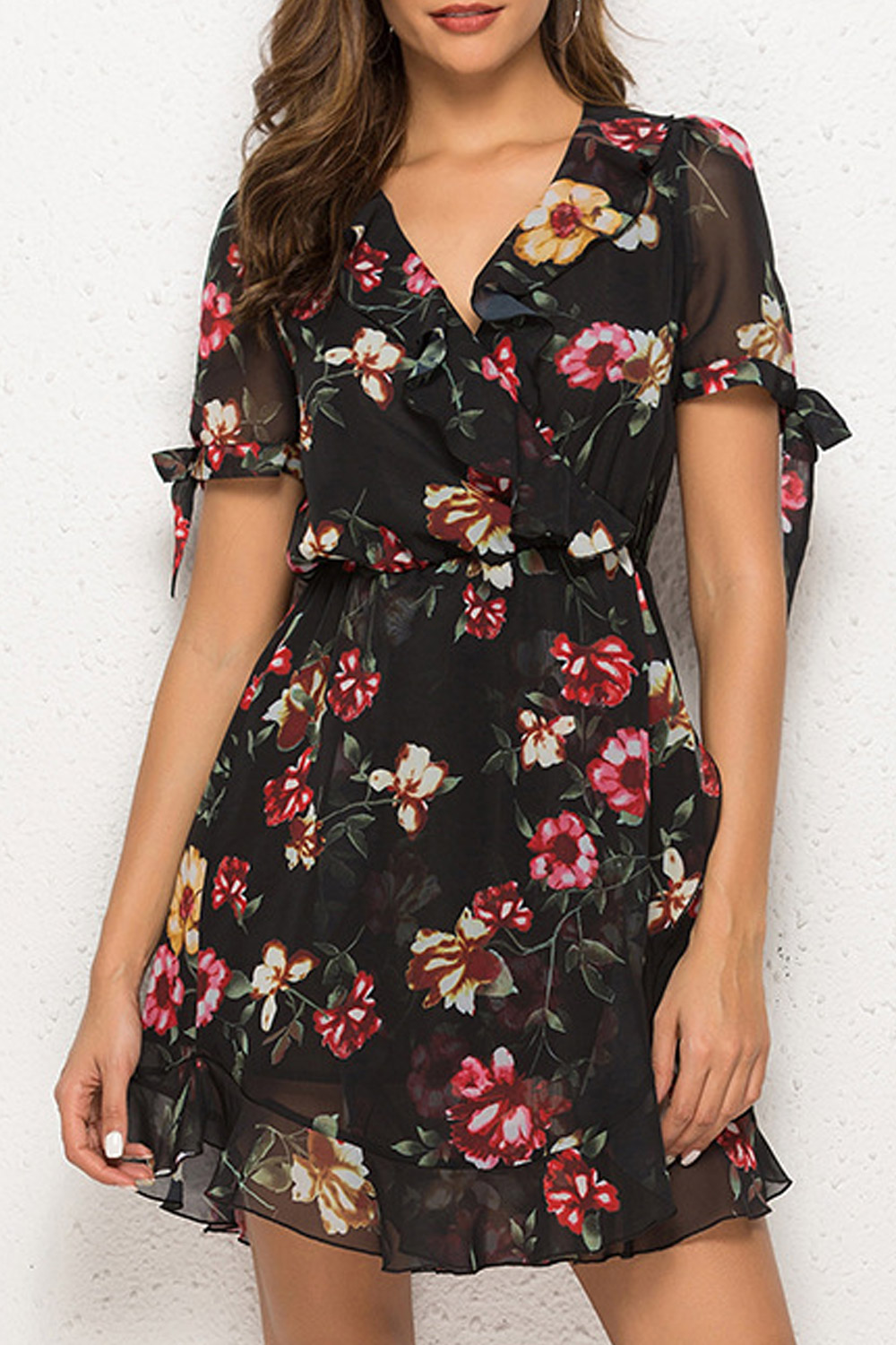 short floral chiffon dress