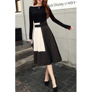 TOMCARRY Women Fashion Slim Long Sleeve Below Knee Dress