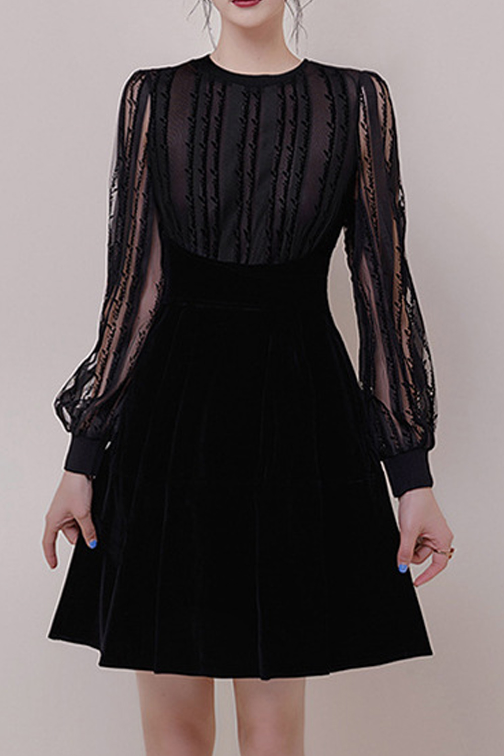 Long sleeve sheer black dress clearance