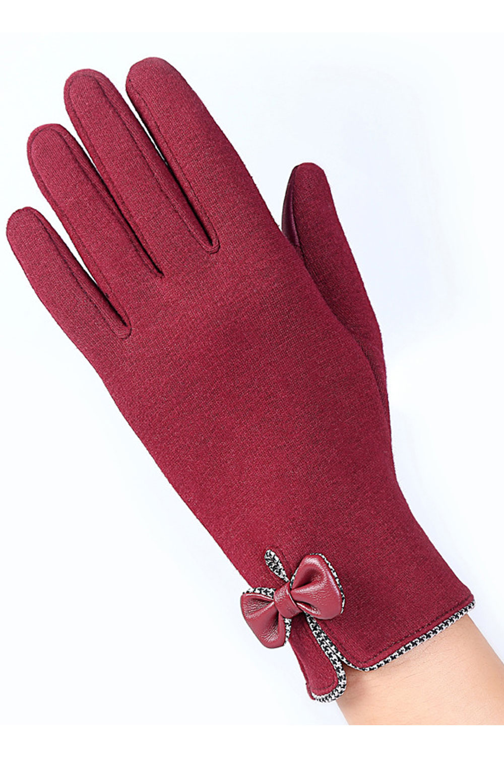 Zumeet Women Solid Color Bow Tie Thick Warm Winter Gloves