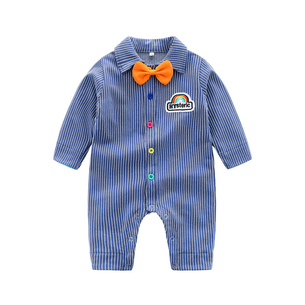 Zumeet Baby Boys Colourful Button Bow Neck Striped Romper
