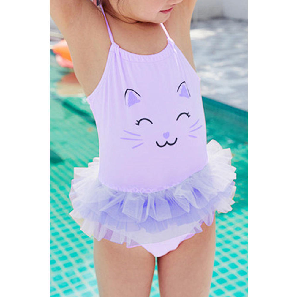 ZaraBeez Toddler Girls Cat Print Fluffy Ruffled One Piece Swimwear