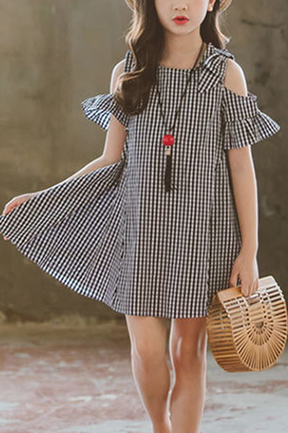 Zumeet Kids Girls Plaid Pattern Flared Short Summer Pretty Dress,Pretty Anime Girl Aesthetic Cute Anime Profile Pictures