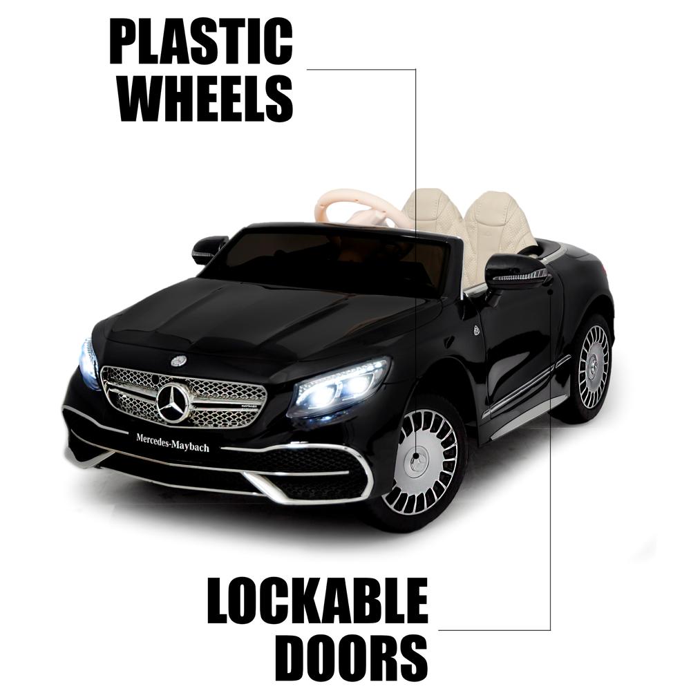 Mercedes 12V Mercedes Maybach S650 Ride on ONE SEATER Car for ONE Kid with MP4 Screen, Remote Control, Leather Seat, LED Lights, - Black