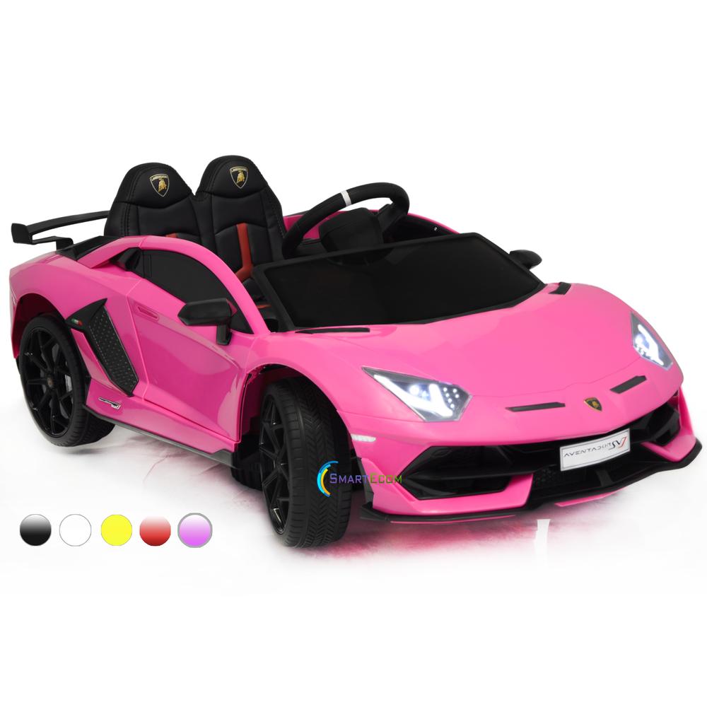 Lamborghini 12V Powered Lamborghini Aventador Ride on Car for ONE KID for Girls with Remote Control, LED Lights, Leather Seat, MP3, - Pink