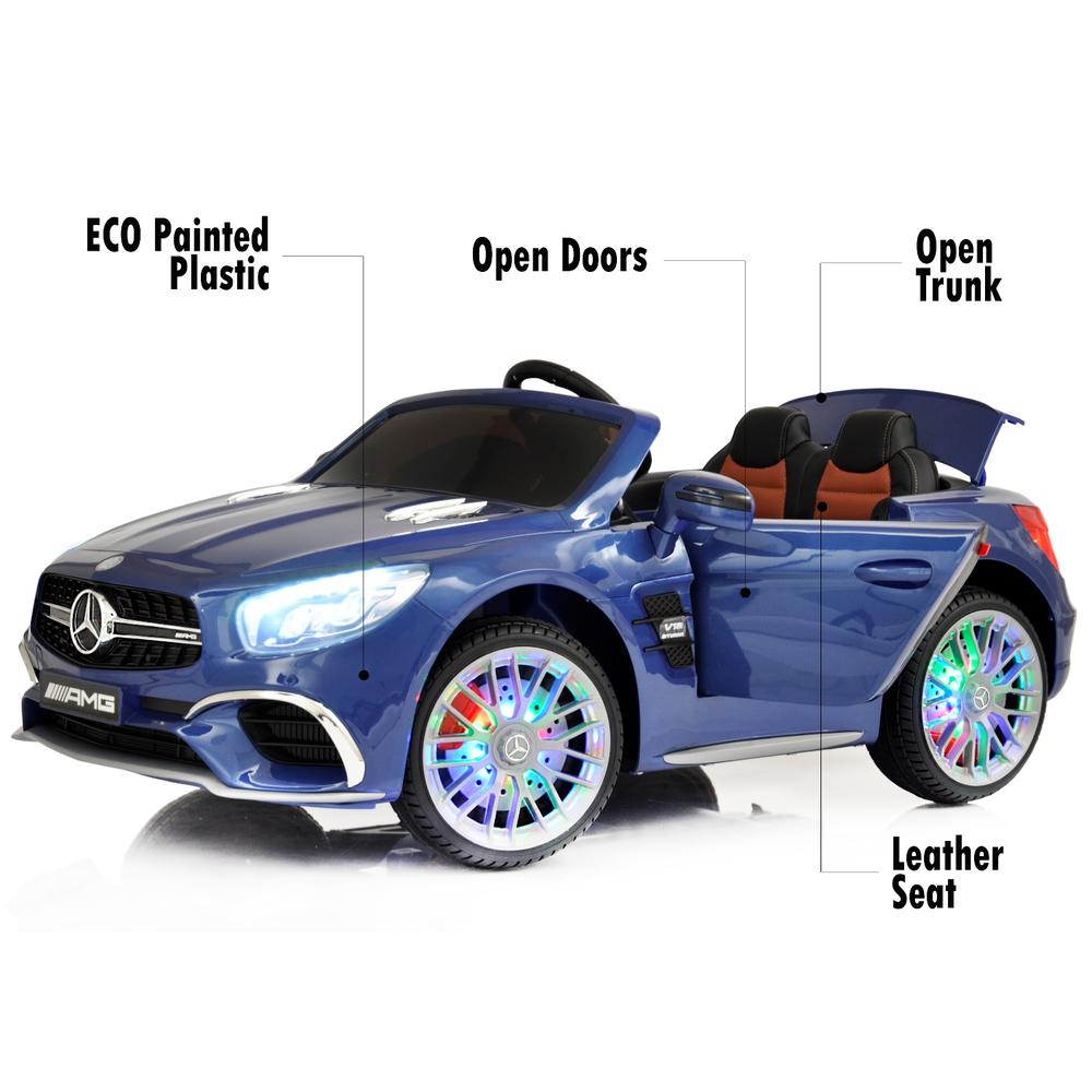 Mercedes 12V Mercedes AMG SL65 Ride on Electric ONE SEATER Car for ONE Kid with MP4 Touch Screen, Remote Control, Leather Seat, - Blue