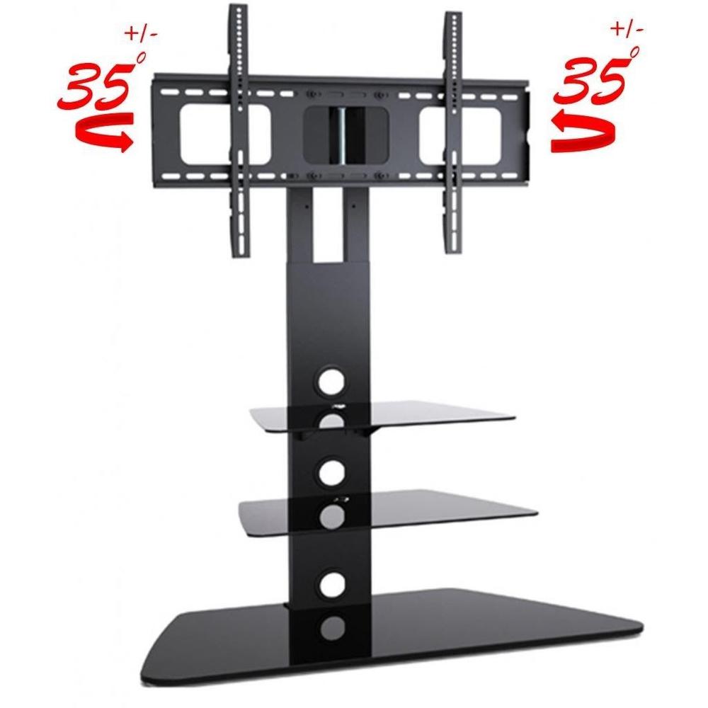 Homelala TV Stand with Shelves - Tempered Glass Shelving System Combo Unit Rack Tower Base Black Two (2) Tier Double Tinted Glass