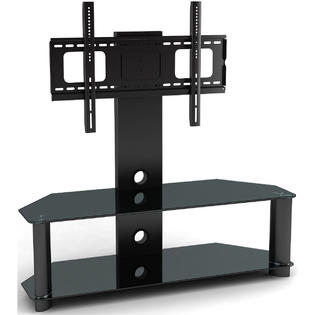 Homelala Tv Stand Integrated Tv Stand Shelf Modern Black Glass Wall Swivel Tier Shelves Base Slim Fit Supports 30 To 85
