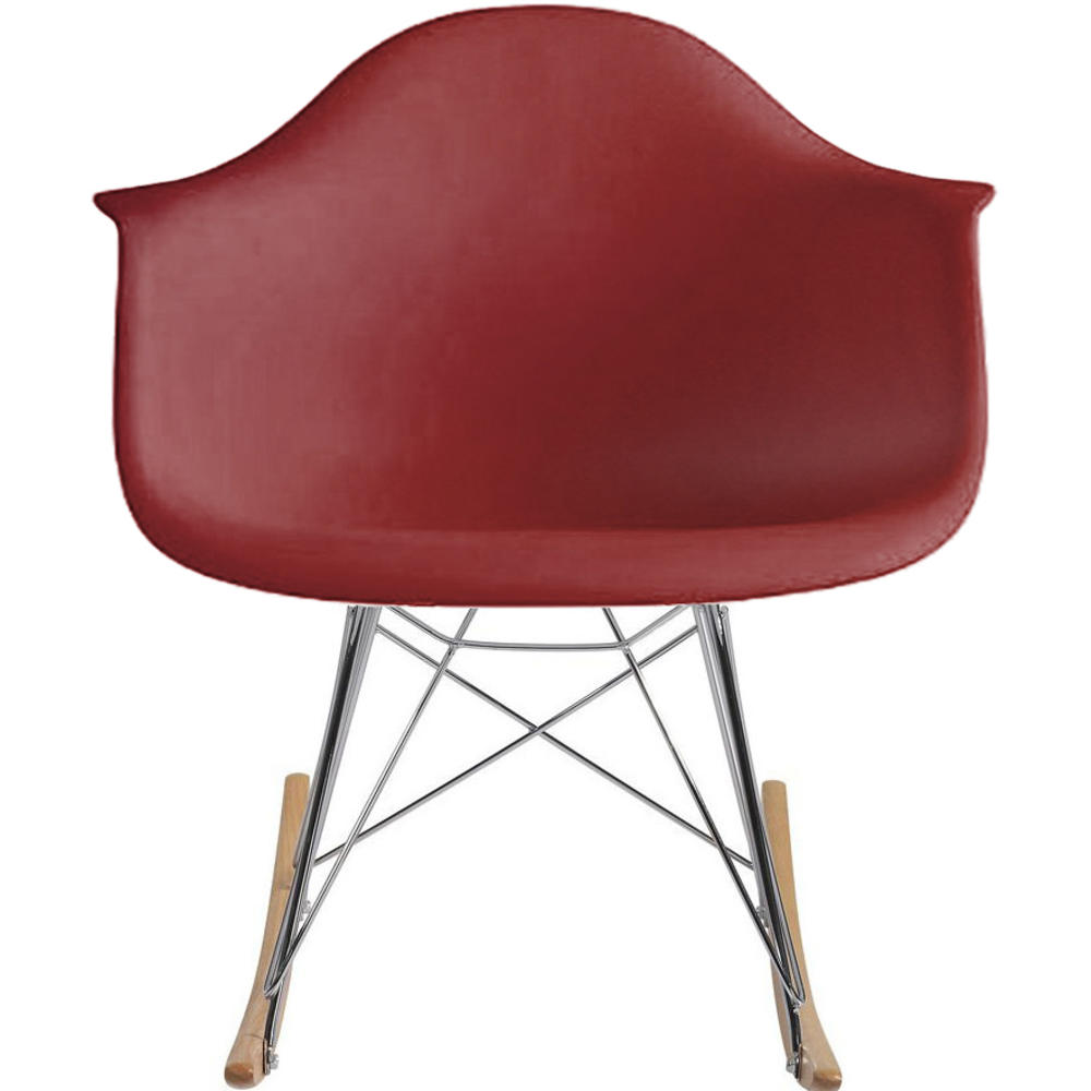Homelala Red - Eames Replica Molded Modern Plastic Armchair - Rocker Chrome Steel Eiffel Base - Ash Wood Rockers - Mid Century