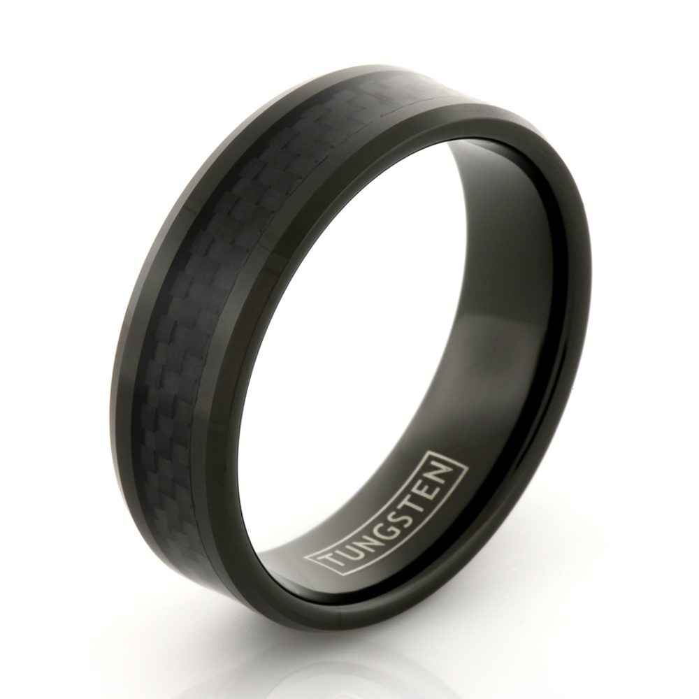 Generic Men's Black Tungsten Ring w/ Black Carbon Fiber Inlay Tungsten Carbide Wedding Ring US Sizes 7 to 15 (Including Half Sizes)