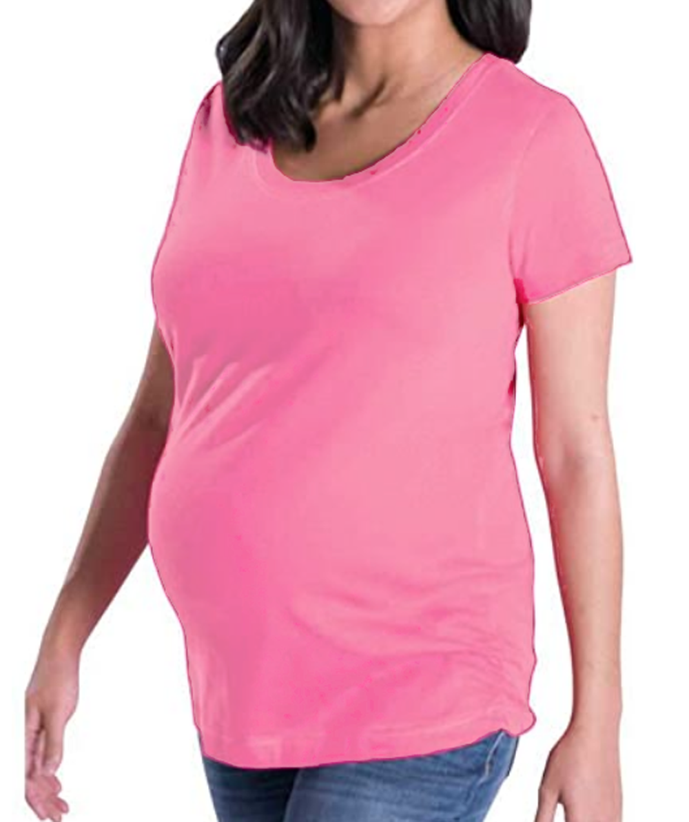 LAT Womens Maternity short sleeve side ruched T shirt top