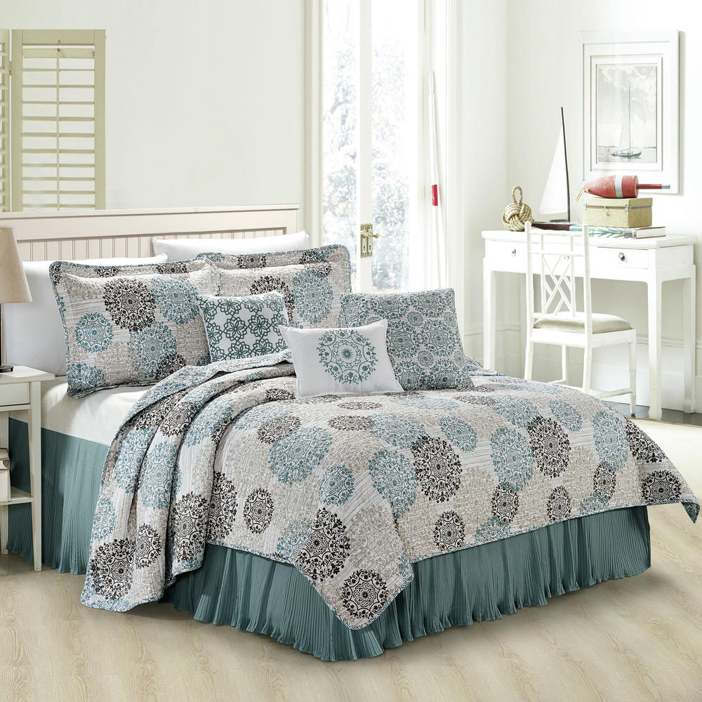 Serenta Marina Medallion 6 Piece Quilted Microfiber Coverlet Bed Spread Set
