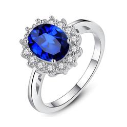 Prima Collection 14K White Gold-Plated 1.80 CTW Oval Sparkling Blue Halo Sapphire Cubic Zirconia Anniversary Wedding Cocktail Party Ring Gift