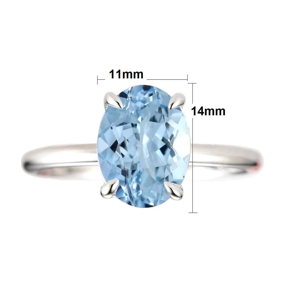 Prima Collection 14K White Gold-Plated 5.50 CTW Aqua Blue Crystal Large Oval Shape Topaz  Cubic Zirconia Solitaire Halo Ring Gift