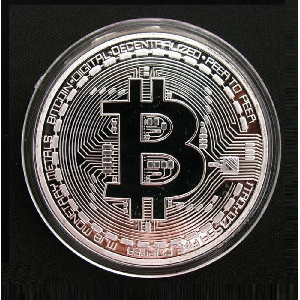 World Coins Silver-Plated Bitcoin Commemorative Collectible Souvenir Challenge Coin w/Case