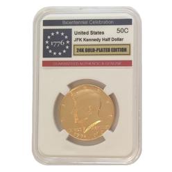 World Coins 24K GOLD-PLATED Bicentennial 1776-1976 John F. Kennedy Half Dollar Commemorative Coin Gift wDisplay Case & COA
