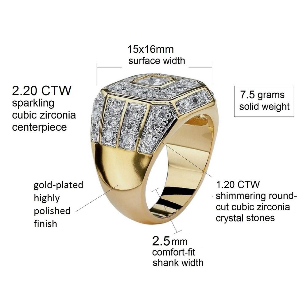Prima Collection 18K Yellow Gold-Plated 2.20 CTW Hip Hop Iced Bling Men Solid Eternity Engagement Wedding Anniversary Party Ring Gift