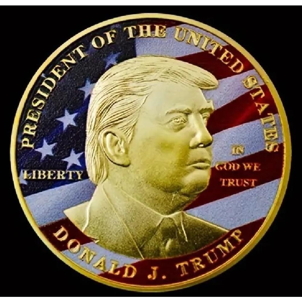 World Coins 24K Gold-Plated DONALD J. TRUMP President Eagle Seal Colorized Commemorative Collectible Souvenir Coin Gift w/Display Case