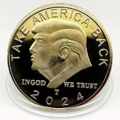 World Coins 24K Gold-Plated Donald. J. Trump 2024 President TAKE AMERICA BACK! Commemorative Collectible Souvenir Coin Gift w/Display Case