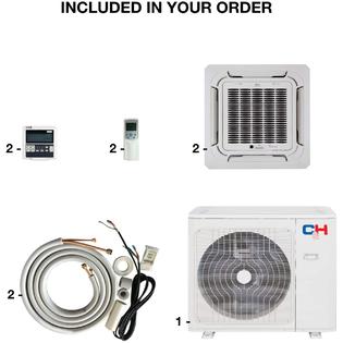 CH-12/24MSPHCT-230VI-CH36MSPH230VO Cooperu0026Hunter Dual 2 Zone 12000 24000  Ductless Mini Split Ceiling Cassette Air Conditioner Heat Pump with 25FT  Installation Kit