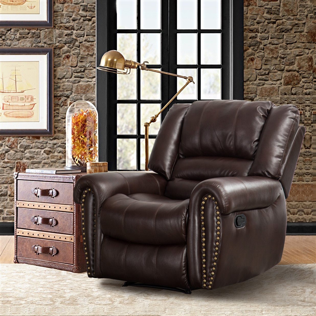 CANMOV Breathable Bonded Leather Recliner Chair Brown