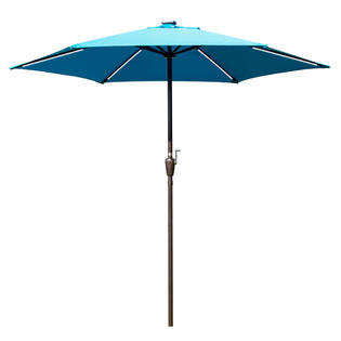 Sundale Outdoor Pu055lkb 9 Ft Solar Powered 6 Led Stripe Lighted Patio Umbrella Table Market Umbrella With Crank Lift For Garden Deck Backyard Pool 6