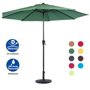 Sundale Outdoor Pu005018 9 Feet Aluminum Patio Umbrella With Crank And Push Button Tilt 8 Fiberglass Ribs Dark Green