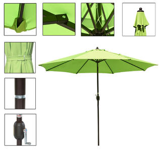 Sundale Outdoor Pu071 11 Feet Round Market Patio Umbrella Bronze Aluminum Pole With Crank No Push Button Tilt Apple Green