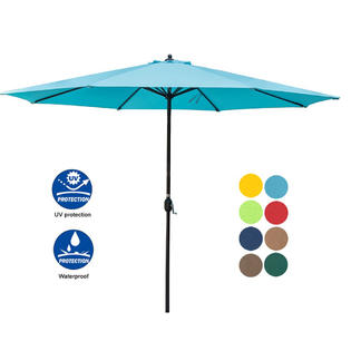 Sundale Outdoor Pu071 11 Feet Round Market Patio Umbrella Bronze Aluminum Pole With Crank No Push Button Tilt Apple Green