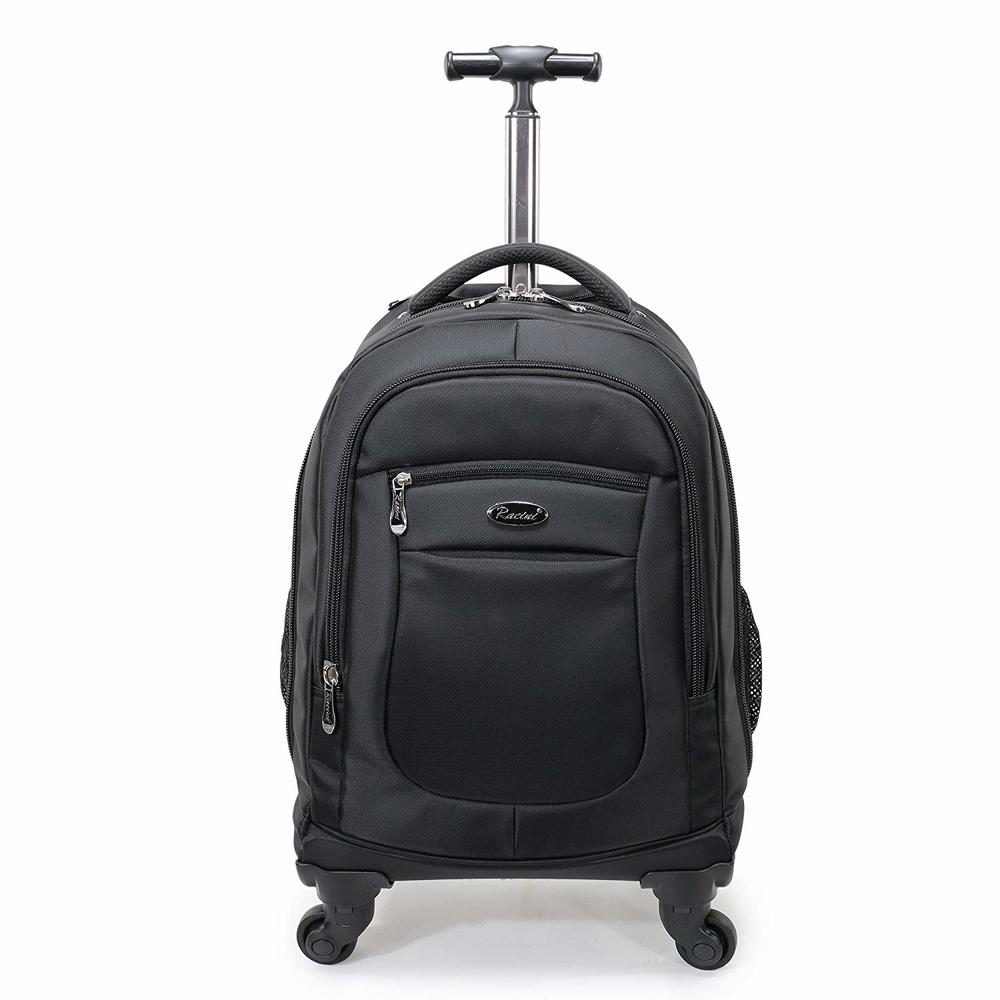 Racini Nylon Waterproof Rolling Backpack, Freewheel Travel Wheeled Backpack, Carry-on Luggage with Anti-theft Zippers (Black)