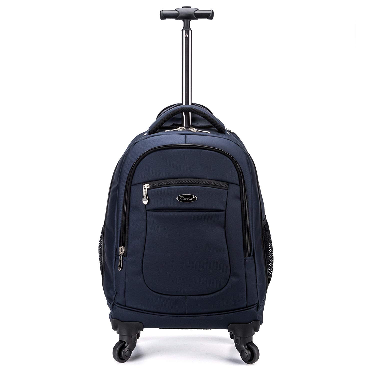 Racini Business Travel Nylon Waterproof Rolling Backpack Freewheel Wheeled Backpack with Two Extra Wheels for Exchange Black 