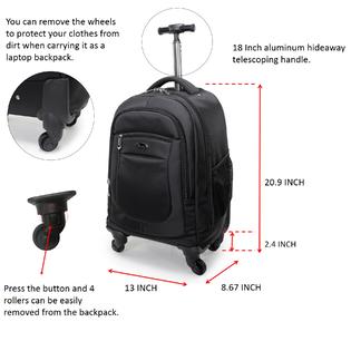 Racini Nylon Waterproof Rolling Backpack Freewheel Travel Wheeled Backpack Carry on Luggage with Anti theft Zippers