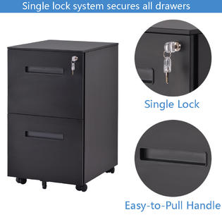 Qwork St 11 H24bk 2 Drawer Mobile Metal File Cabinet With Lock 13 3 8w X 18 7 8d X 24 3 4h Black